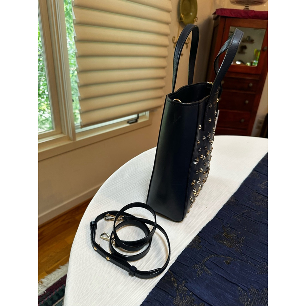 Jimmy Choo Navy Blue Leather Tote Bag Small Navy Blue with Crossbody Strap - Picture 5 of 12